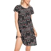 ZzWwR Stylish Women's Girls Comfy Nightgown Floral Short Sleeve Nightshirts Loose PJs House Dress S-XXL