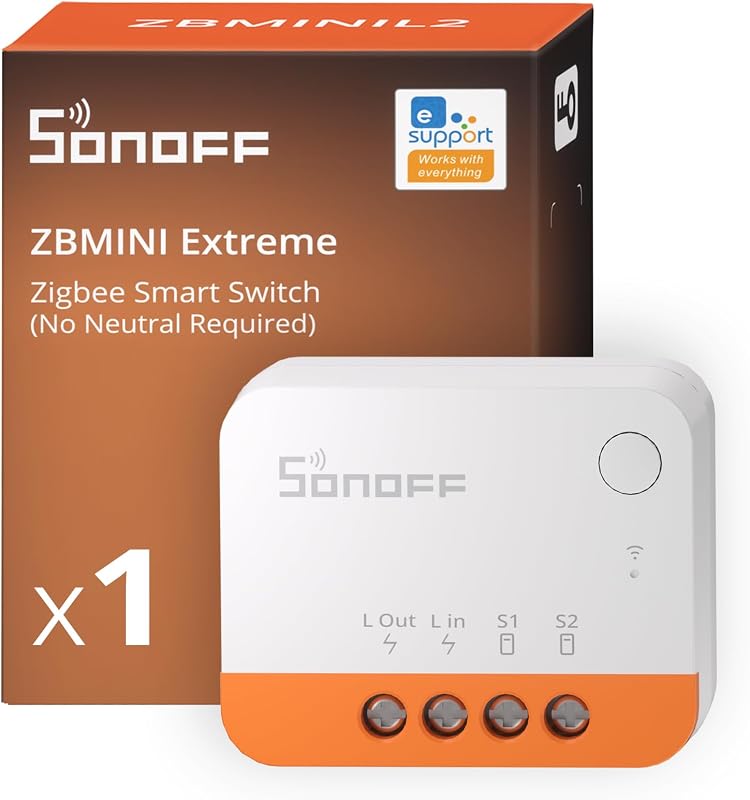 ZBMINIL2 Interruptor Inteligente Zigbee, Sin Neutro, Mini Módulo Relé para Luz, Control de 2 Vías, Compatible con Alexa y Google Home, Requiere Hub Zigbee