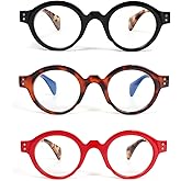 KoKoBin Reading Glasses Roud for Women Oversized Blue Light Blocking with Spring Hinge 3 Pack Fashion Design