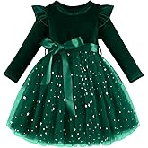 Dalukit Toddler Baby Girl Velvet Christmas Dress for Girls Long Sleeve Velvet Sequin Tutu Winter Party Holiday Dress