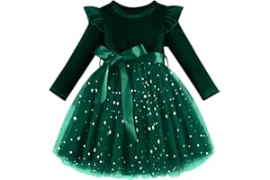 Dalukit Toddler Baby Girl Velvet Christmas Dress for Girls Long Sleeve Velvet Sequin Tutu Winter Party Holiday Dress