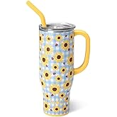 Swig Life 30oz Mega Mug, 30 oz Tumbler with Handle and Straw, Cup Holder Friendly, Dishwasher Safe, Extra Large Insulated Tumbler, Stainless Steel Water Bottle (Picnic Basket)