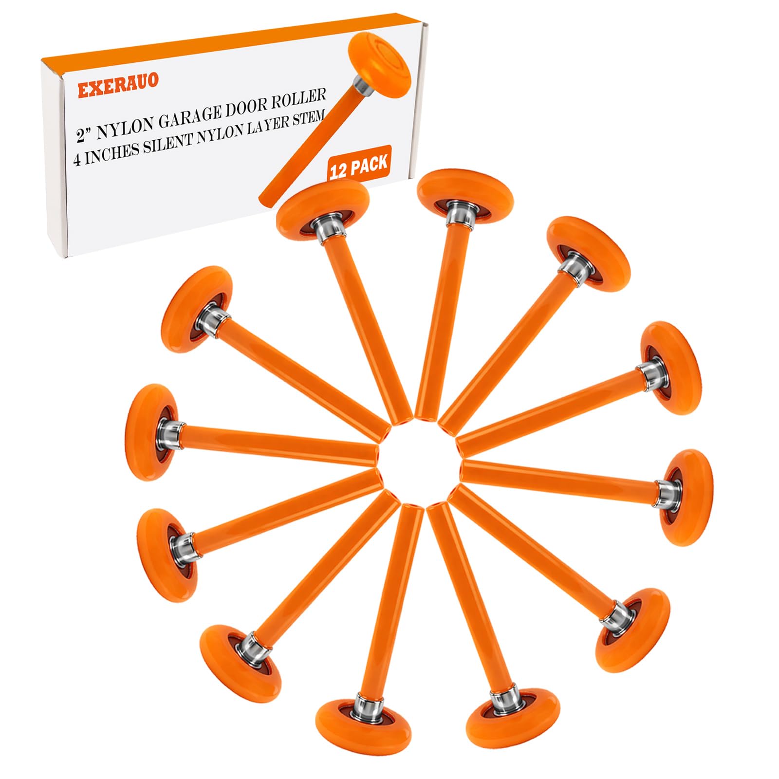 Photo 1 of 12 Pack 2" Nylon Garage Door Rollers, 4" Nylon Layer Stem, Quiet/Smooth Garage Door Wheels Replacement, Double Seal 6200-2RS Bearings