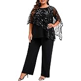 Plus Size Mother of The Bride Pant Suits 2 Piece Set Elegant Embroidered Sequins High Low Hem Wedding Guest Outfit for Women