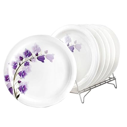 WHITE GOLD MELAMINE ROUND SHAPE DECO 11 INCH FULL DINNER PLATE CROCKERY D009 - PURPLE TULIP (6 Pcs)