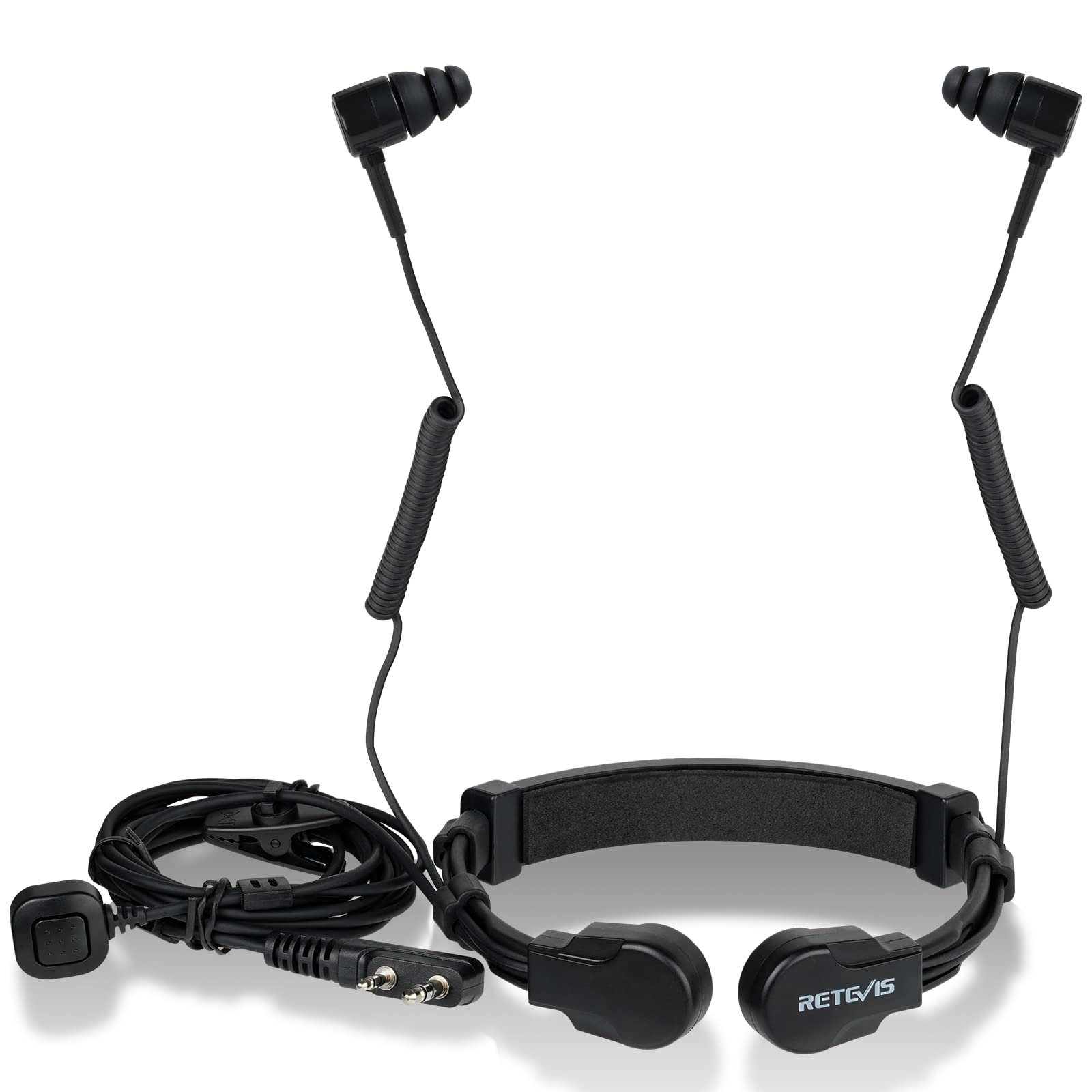 Retevis Two Way Radio Earpiece Throat Mic Headset Binaural Earphones Compatible for Walkie Talkie RT5R RB85 RT24 Baofeng UV5R eSynic etc Retractable Throat Earpiece for Cycling (1 Pcs)