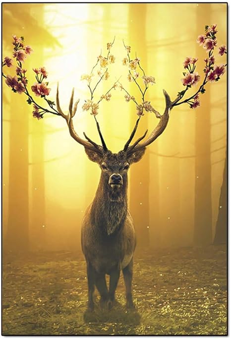 Amazon 現代美術の絵画壁に金色の鹿の装飾画動物のポスター子供部屋のキャンバスの写真ベッドサイドの装飾80x1cmフレームなし ウォールステッカー オンライン通販