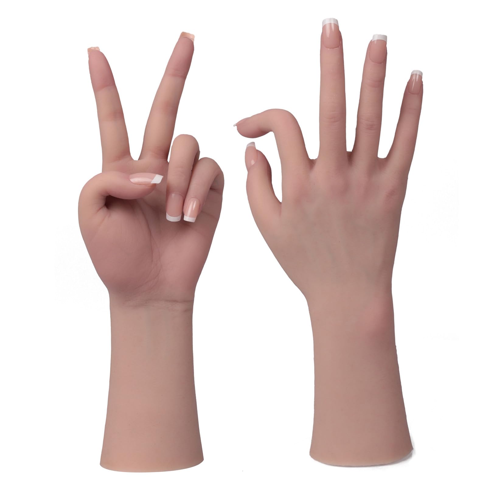 Yuewen Life-Size Silicone Female Hands Built In Bones for Jewelry Display Manicure practice (Ivory White, 1PC Right Hand With Skeleton)