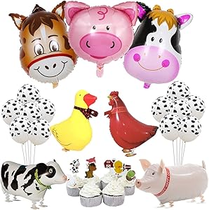 KREATWOW Farm Animal Party Decorations Farm Walking Balloons Cupcake Toppers for Boy or Girls Barnyard Birthday Party Supplies