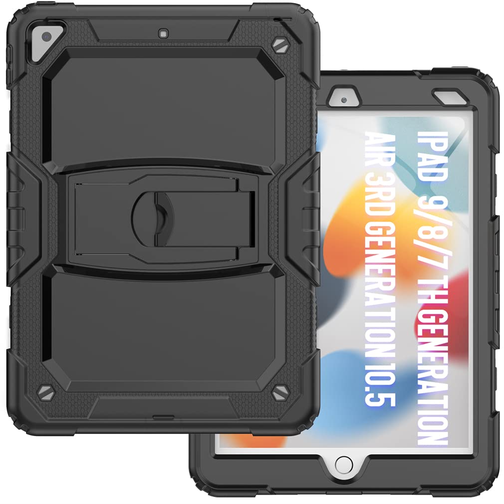 Case for iPad Air 3 2019 /iPad Pro 10.5 2017 with Holding Stand, Robust Shockproof Protective Case with 3-layer structure design, Black