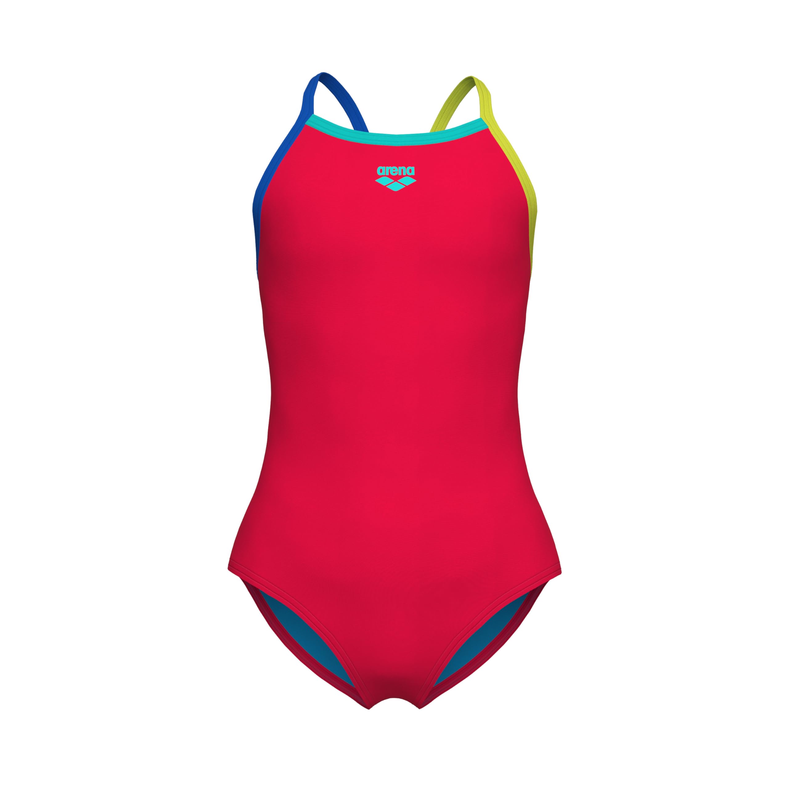 Photo 1 of ARENA Feel Girls' Junior Light Drop Back Solid Swimsuit Waterfeel Comfortable One Piece Suit Pool or Beach, US Size 10-12 Jr/28, Fluo Red/Blue China/Soft Green