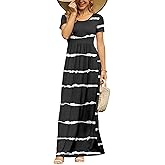 DB MOON Womens 2026 Summer Maxi Dresses Casual Short Sleeve Empire Waist Spring Long Dress with Pockets