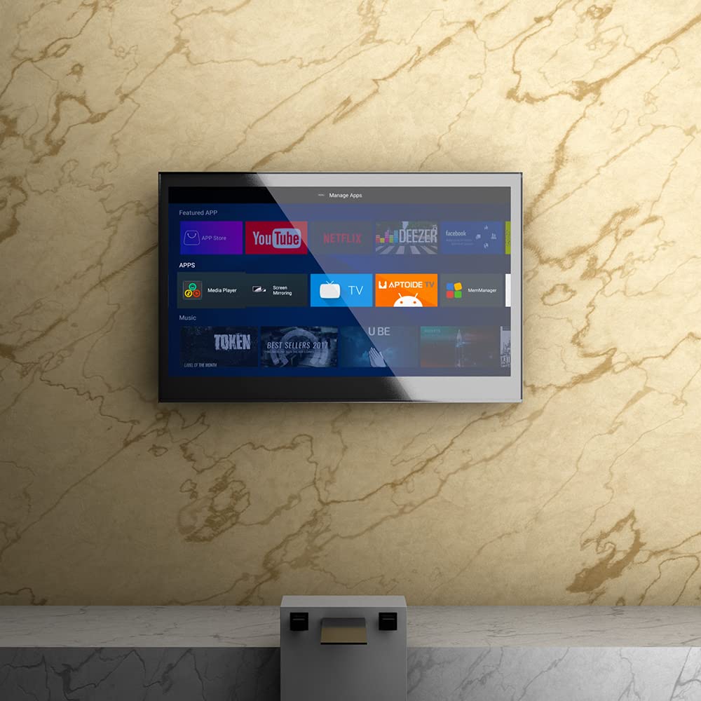Soulaca 18.5 inches Full Touchscreen Smart Mini Mirror LED TV for Bathroom IPX6 Waterproof Built-in WiFi Bluetooth ATSC Android