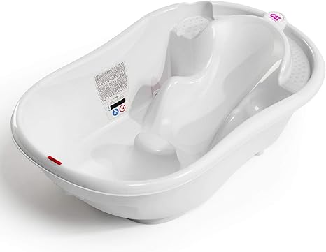 Okbaby Onda Evolution Baignoire Pour Le Bain Des Nouveau Nes 0 12 Mois Assise En Gomme Antiderapante Blanc Amazon Fr Bebes Puericulture