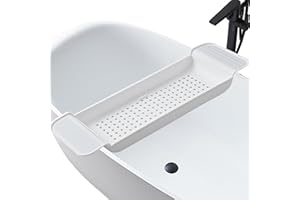 TEAROM Bath Tub Tray - Stretchable, Strong Load-Bearing, Plastic, Anti-Slip Design - Ultimate Bathtub Caddy Tray (White)