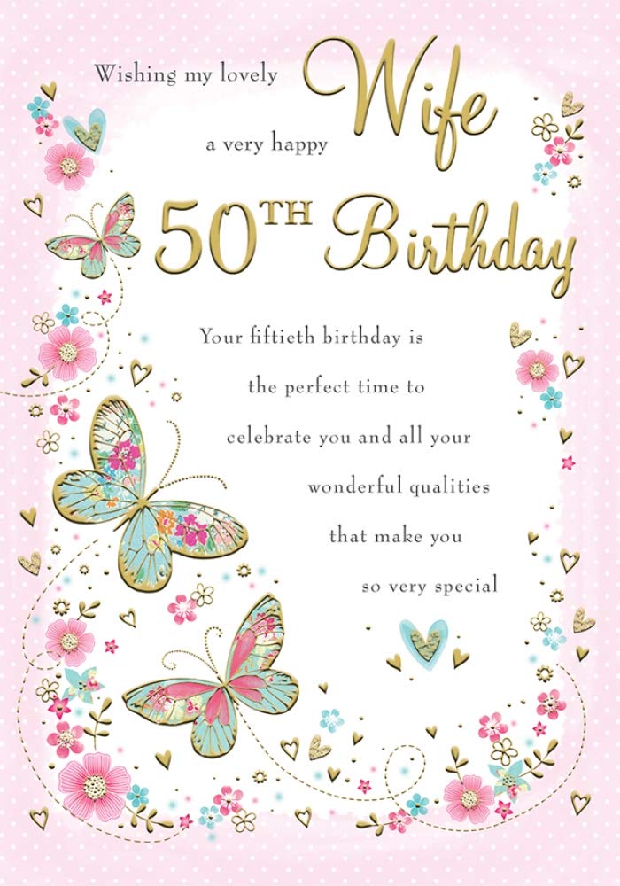 Piccadilly Greetings Milestone Age Birthday Card Age 50 Wife- ,yellow|beige|green|pink, - 10 x 7 inches