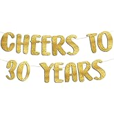 Cheers to 30 Years Gold Glitter Banner - 30th Anniversary and Birthday Party Decorations