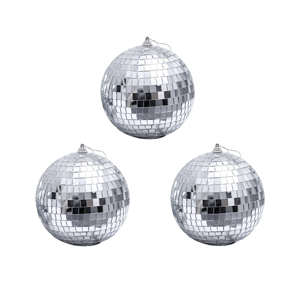 3 Pcs 3.2 Inch Silver Mirror Disco Balls Party Scene Decoration Christmas Tree Bauble Hanging Ball for Home Party Christmas Wedding Decoration Lighting Effect