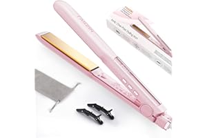 Faszin Professional Hair Straightener, 1.18 inch Ionic Titanium Plate, 20S Fast Heat Up Flat Iron with Clear LED Display, 2 in 1 Straightener and Curler Styling Tool for Straighten Hair (Pink)