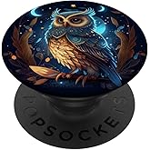 Cute Owl Celestial Elements Illustration PopSockets Adhesive PopGrip