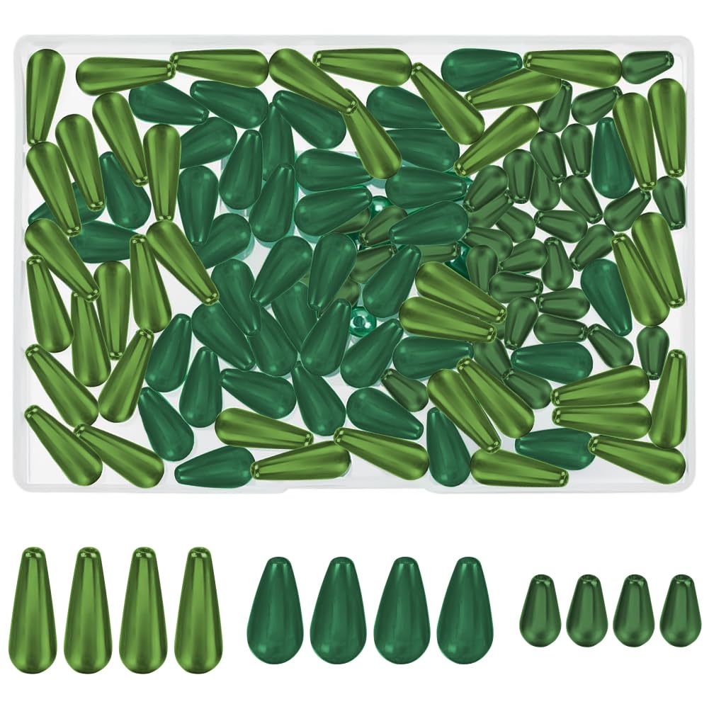 arricraft 78 Pcs Teardrop Imitation Pearl Beads, Plastic Dark Sea Green Faux Waterdrop Pearl Pendants Charms Beads for DIY Crafts Jewelry Making Accessories Decorations