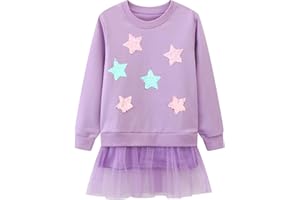 HILEELANG Girl Long Sleeve Dress Cotton Casual Applique Christams Tunic Shirt Clothes