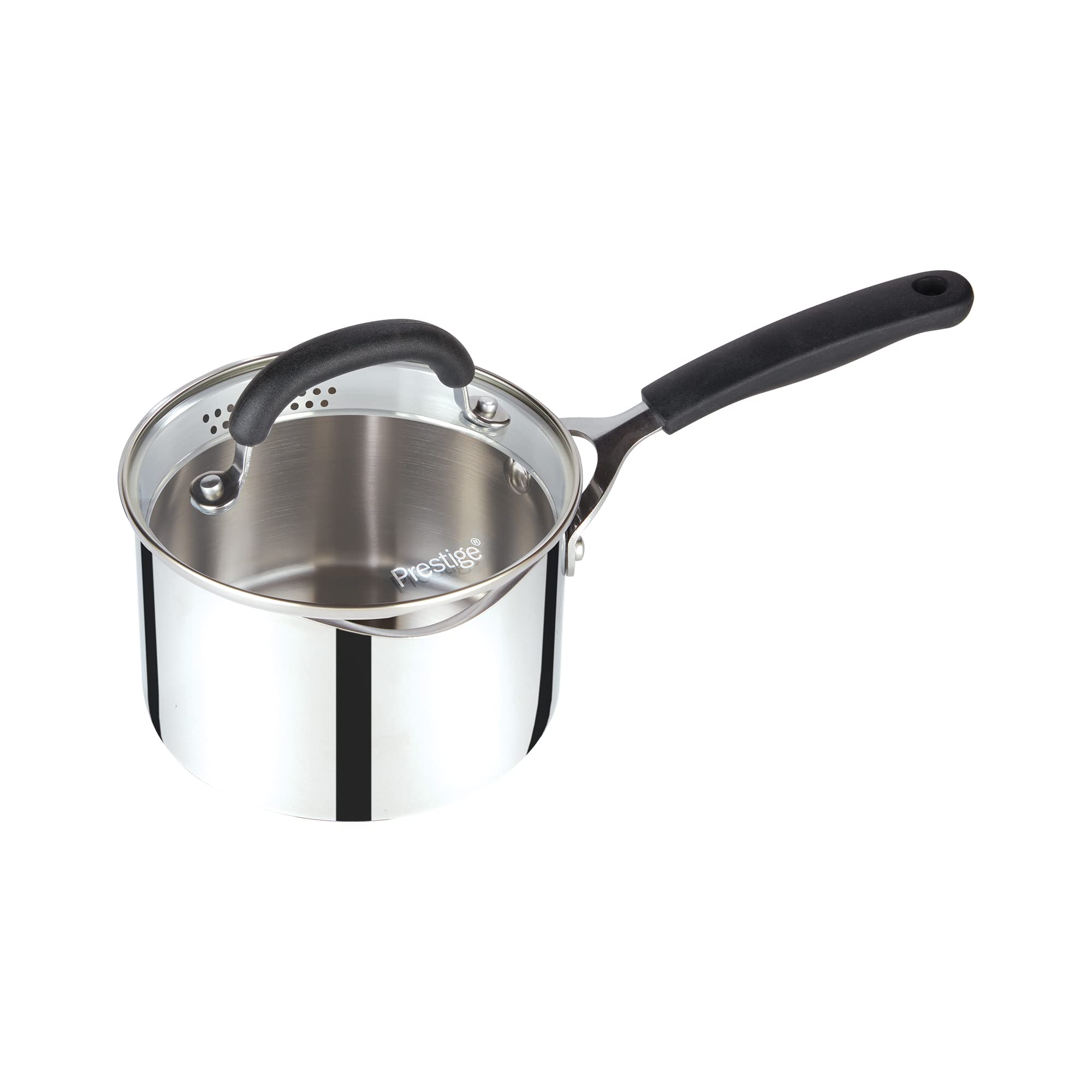 Prestige Made To Last Stainless Steel Saucepan with Lid 16cm - Small Saucepan with Straining Lid, Measurement Guide & Easy Grip Silicone Handles, Induction Suitable, Dishwasher Safe Cookware — image 1
