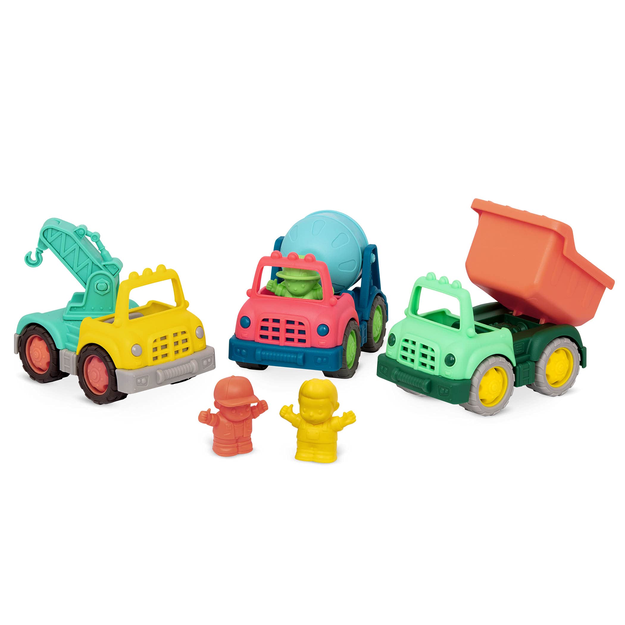Wonder Wheels by Battat VE1054Z Set Of 3 Kids, Toddlers – Dump, Cement, Tow Truck – Recyclable Materials – Mini Toy Characters – 1 Year + – Construction Vehicles, VE1048Z