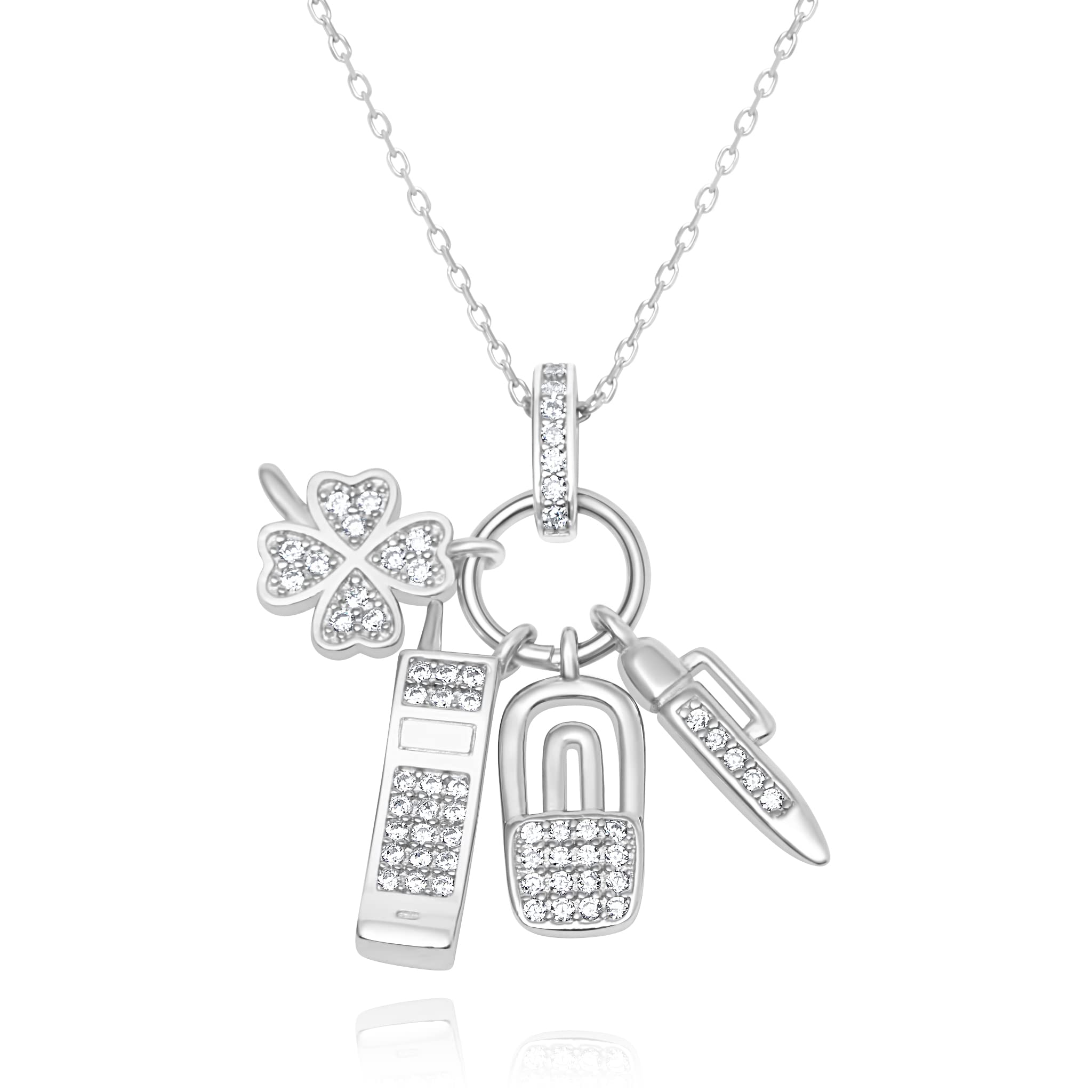 Women’s 925 Sterling Silver Lucky Charm Four Leaf Clover Manduco Pendant with Cubic Zirconia, a Great Gift or Present for Ladies