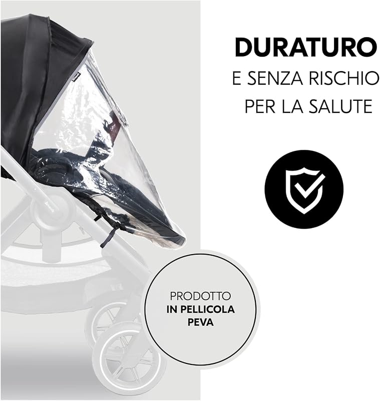 Parapioggia Passeggino Universale - 91 x 92 x 85 cm - Antipioggia Catarifrangente con Elastico, Finestrina di Accesso e Fori di Ventilazione - Facile da Fissare - Nero / Trasparente