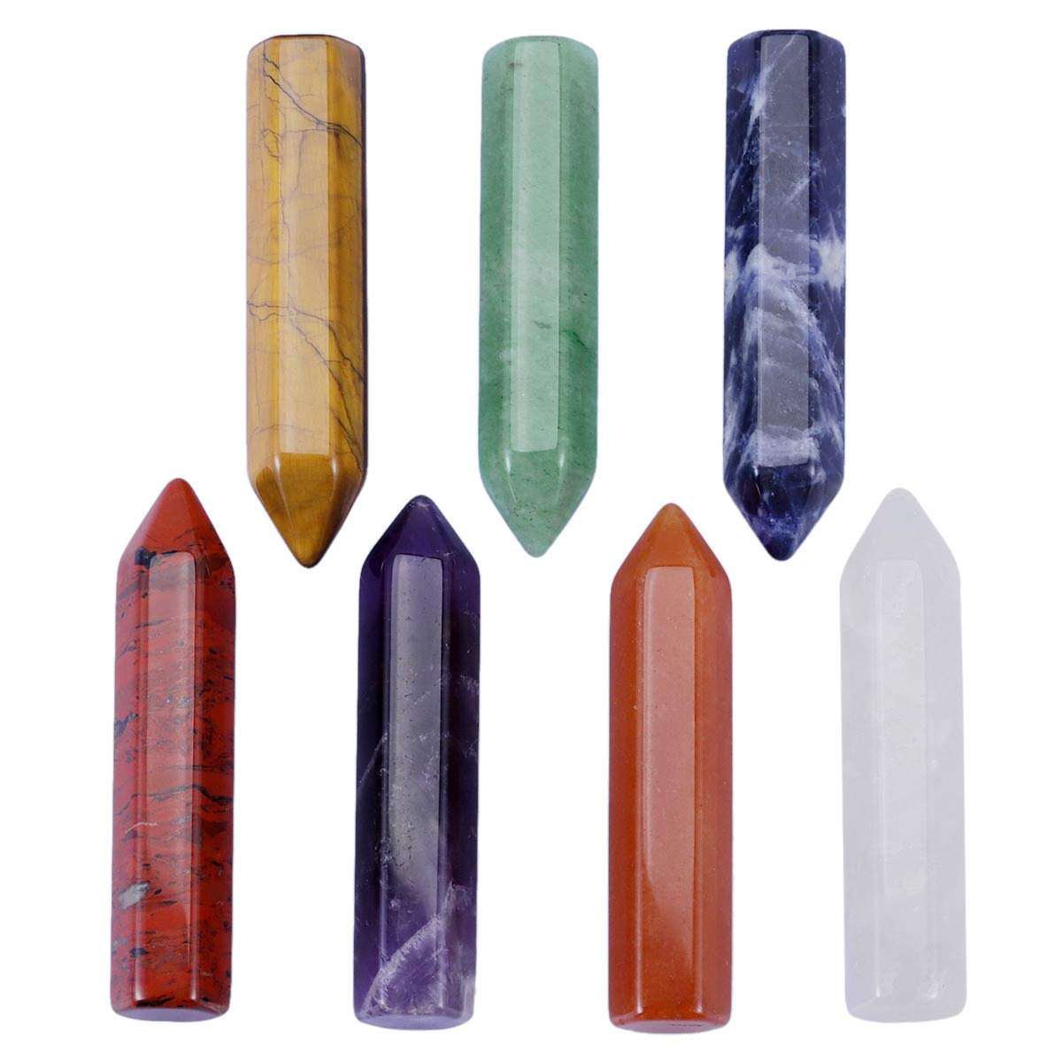 Nupuyai Crystal Point Wand for Chakra Reiki Healing,Prism Tumbled Stone for Home Decoration 7 Chakra