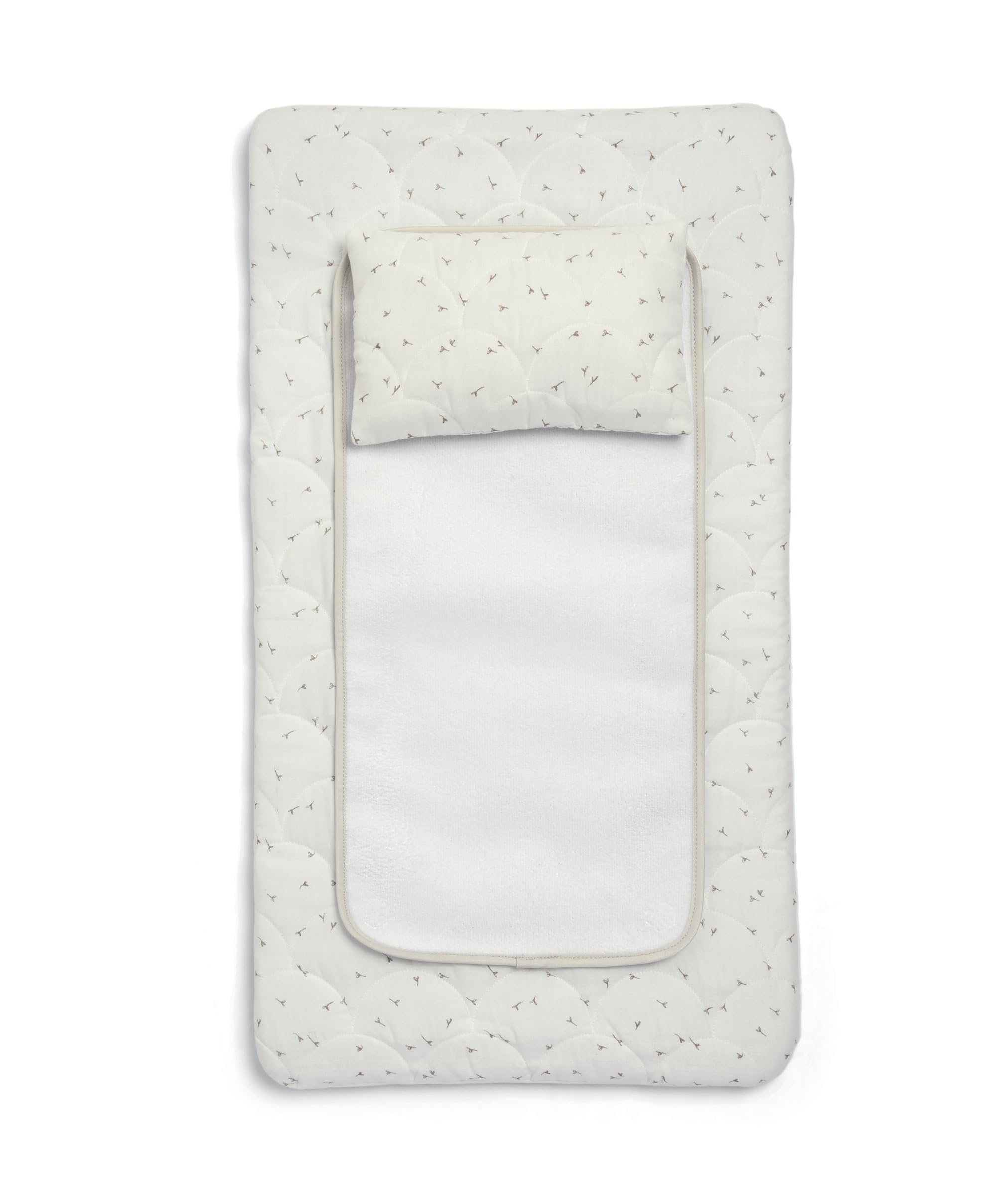 Mamas & Papas Luxury Baby Nappy Changing Mattress with Machine Washable Cover, Removable Towelling Insert & Detachable Pillow, Welcome to The World, Natural