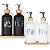 IANFAN 4 Pack Glass Soap Dispenser Set, 16 Oz Dish and Hand Soap Dispenser with Bamboo Tray for Kitchen Bathroom Counter Decor (Black, White)