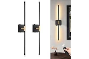 SAIMAND Set of 2 Wall Sconces Battery Operated，Wireless Rechargeable Wall Light with Remote Control，360°Rotation，5000mAh LED Dimmable Wall Lamp for Indoor Living Room Bedroom(Black)