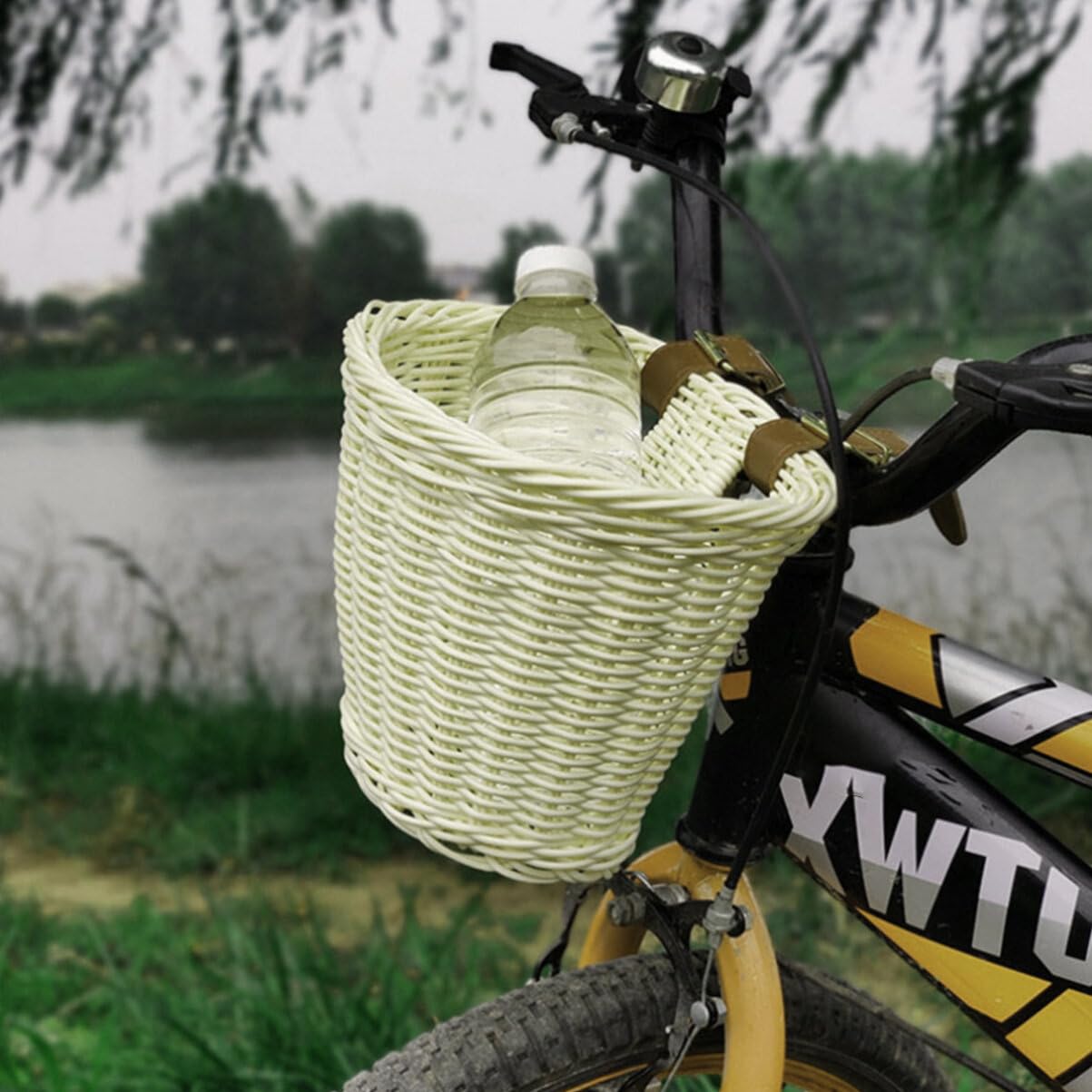 BESPORTBLE Children Rattan Wicker Bicycle Basket Boys Girls Bike Scooter Basket Plastic Front Handlebar Cargo Basket Storage for Bike Accessories Beige