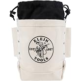 Klein Tools 5416TCP Canvas Tool Bag, Top Closing, 3-Pocket, 9 x 5 x 12-Inch | Extra Tall Top Closing Bolt Bag with 3-Inch Drawstring, 3 Pockets, Made with Heavy-Duty No. 4 Canvas