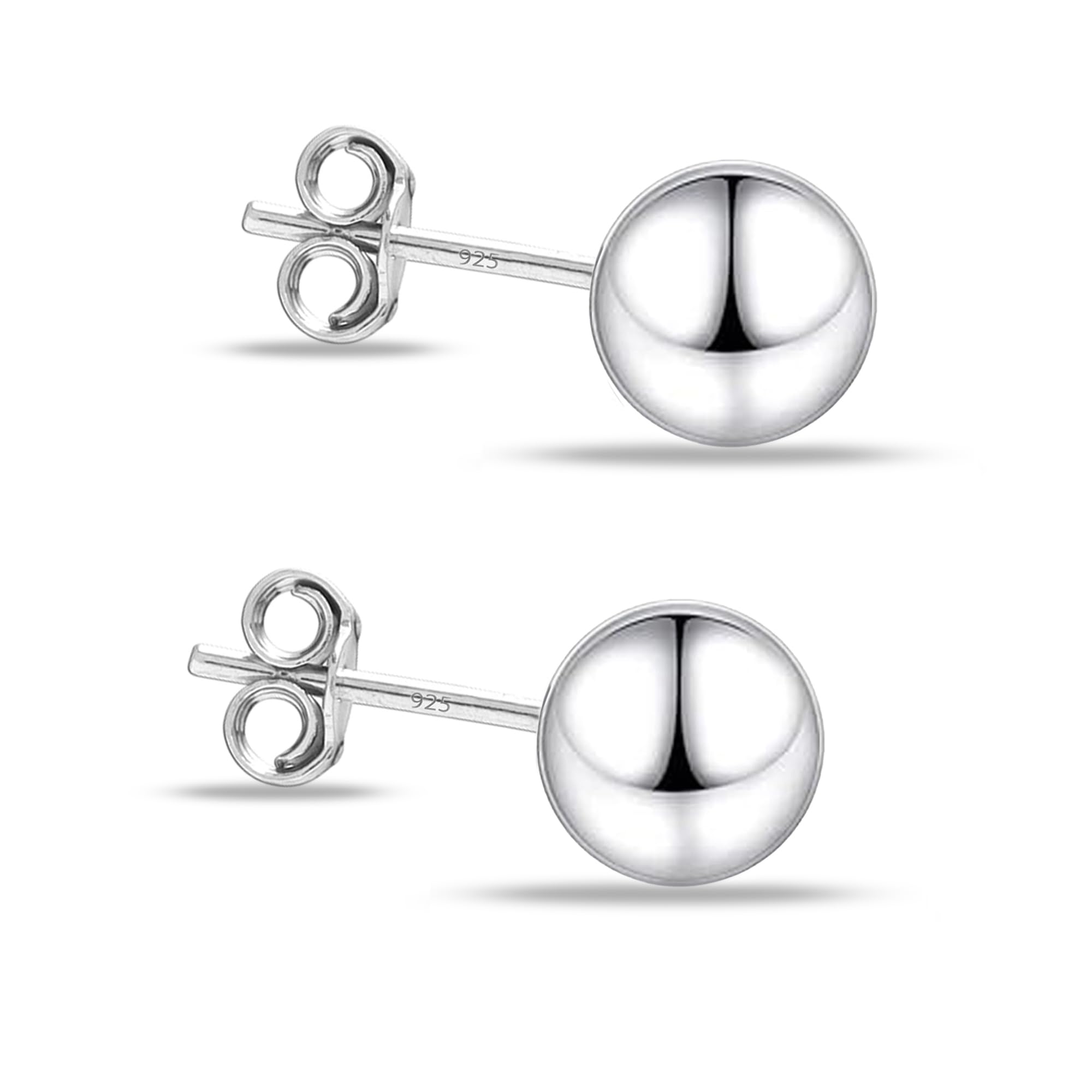 Charmsy 925 Sterling Silver Elegant 925 Sterling Silver Stud Earrings for Women | Light-Weight Classic Ball-Post Earrings | Size 7mm | Lightweight Silver Earrings Jewellery Gift for Women