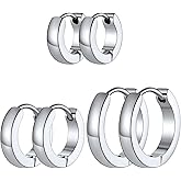 Classic 3/4/5 Pairs Small Hoop Earrings for Men Women Gold/Silver/Black Stainless Steel Huggie Hoop Earring Hypoallergenic Piercing Jewelry Set 7/9/12/14/16mm