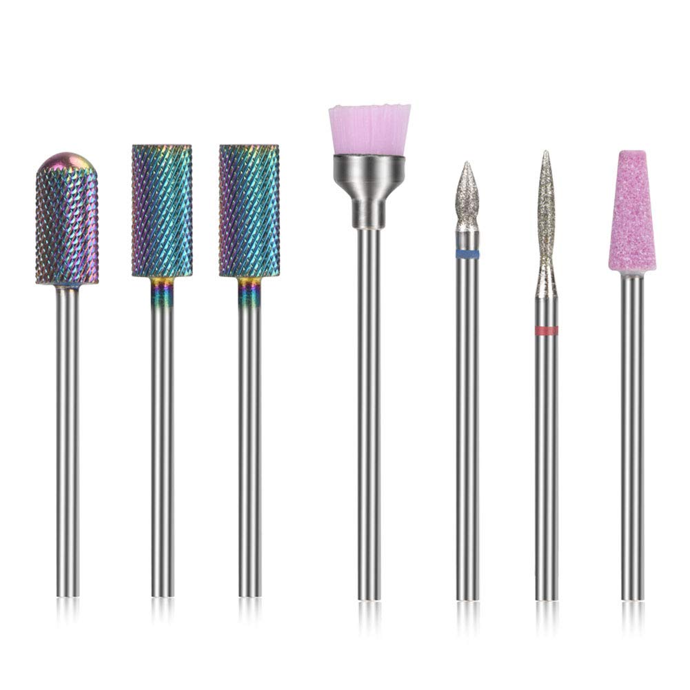Ocim 7pcs Nail Drill Bits for Acrylic Nails, Professional Tungsten Carbide 3/32 Efile Nail Drill Bit, Nail File Drill Bits Set for Gel Nails Cuticle