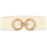 WHIPPY Women Wide Elastic Waist Belt Fashion Hollow Out Round Gold Buckle Stretchy Belt Waistband for Ladies