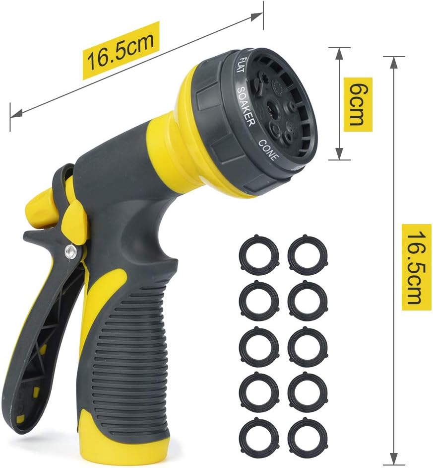 Accenter Water Hose Nozzle Water Spray Nozzle Heavy Duty Plastic Garden Hose Nozzle with 8 Patterns of Spray Perfect for Watering Plants Lawns, Washing Cars, Showering Dogs Yellow : Garden & Outdoor