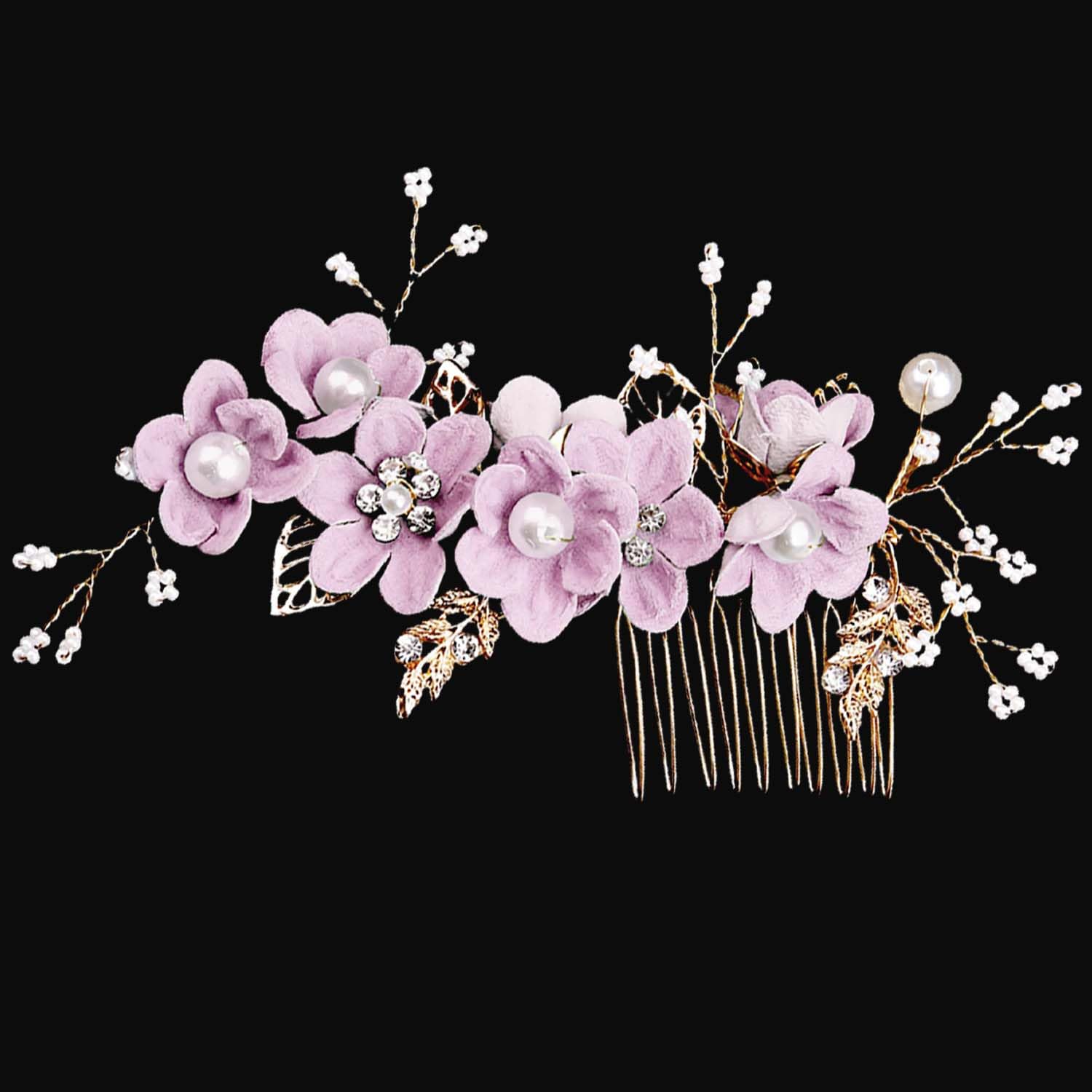 Bridesmaid Hair Accessories, Wedding Hair Side Combs Bridal Hair Pieces Flower Hair Pins For Women Wedding Hair Accessories For Women Girls(Purple)