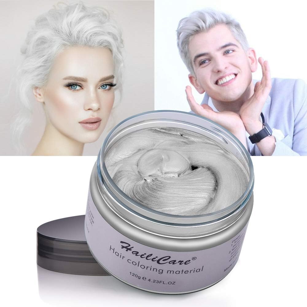 HailiCare Hair Wax 120g, Temporary Hair Colour Dye Wax, Men Women Hair Pomades, Hair Styling Mud Fluffy Matte Best Salon Hair Clay for Party, Festival, Cosplay & Halloween (Grandpa White)