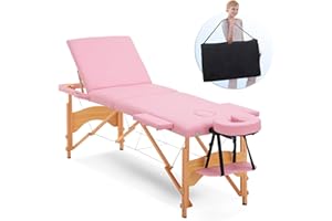 Artechworks Massage Table Massage Bed 3 Folding Portable Lash Bed for Eyelash Extensions Beauty Tattoo Table Adjustable Black W/Carry Case Salon Bed Lightweight,Pink Color