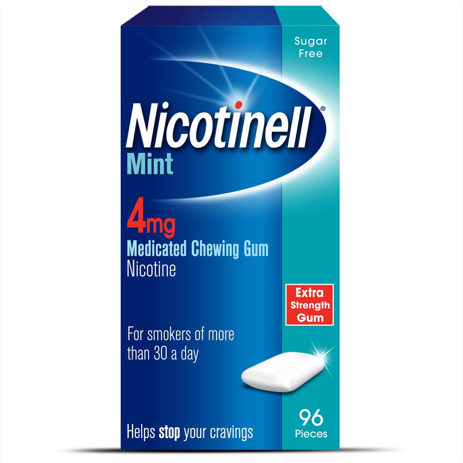 Nicotinell Mint Gum 4mg (96 Pieces), Stop Smoking Aid, Sugar Free Nicotine Gum, Mint Flavour, 4mg Extra Strength for Heavy Smokers, Quit Smoking Aid