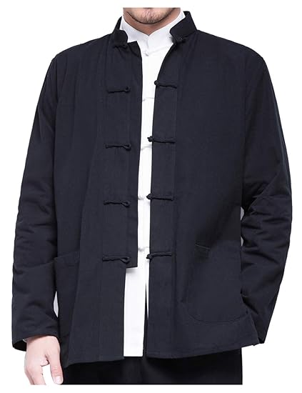 besbomig Herrenhemd Hanfu Tang-Anzug im chinesischen Stil Kungfu Jacken Langarm Baumwolle Tai Chi Uniform für Jugend Mittlere