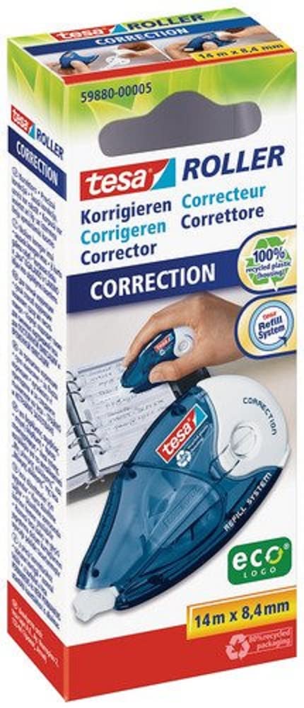 tesa 59880 Correction Roller, Recycled Eco Friendly Packaging, 8.4mm x 14m (Pack of 5 Rolls)