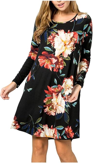long sleeve floral shift dress