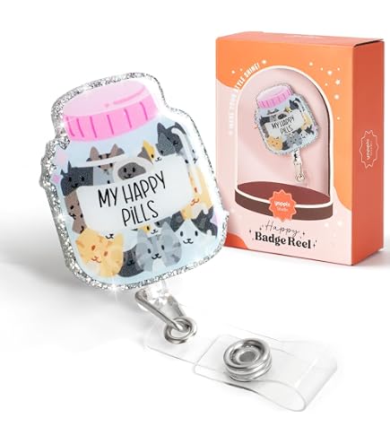 Cute Cat Antidepressants Badge Reel For Nurses & Medical Staff - Retractable ID Holder For Work