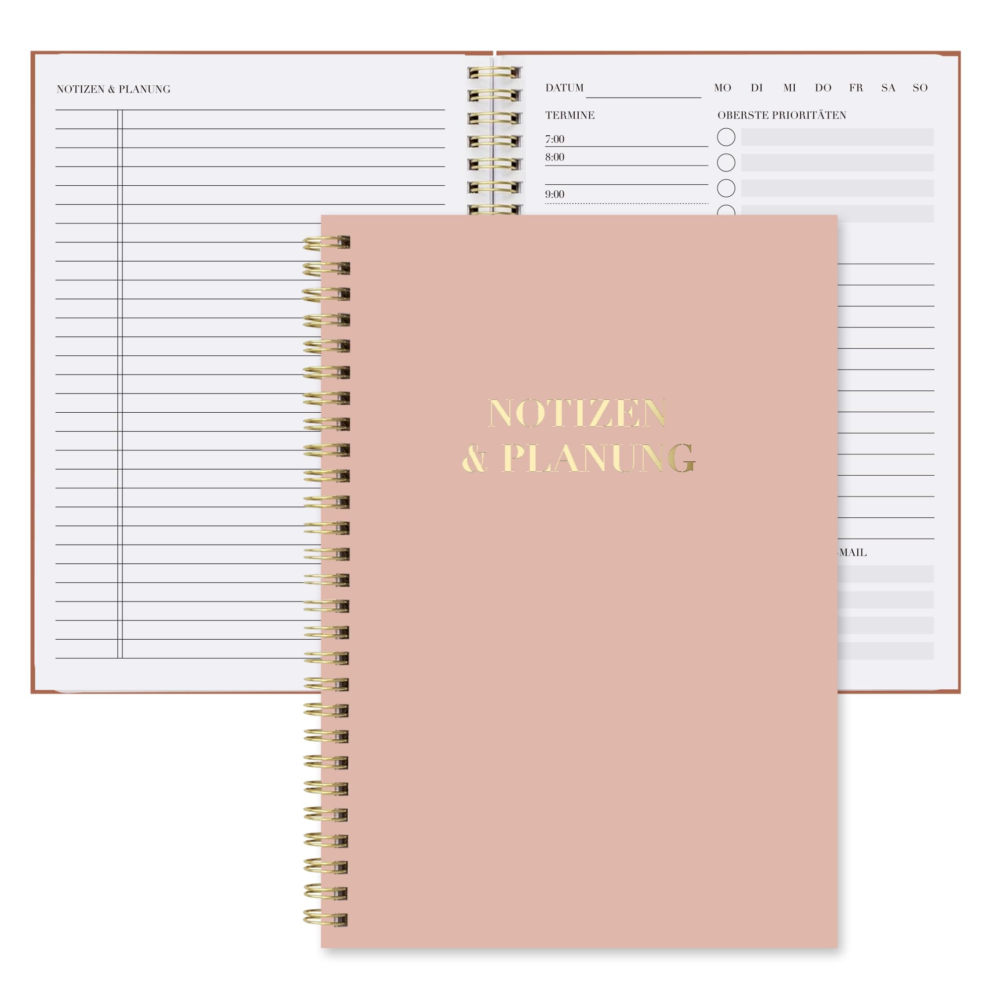 BIROYAL Daily Planner Notebook with Timetable - Spiral To-Do Notepad to Easily Organize Your Tasks and Appointments - Stylish Books and Feminine Items for School or Office - Pink